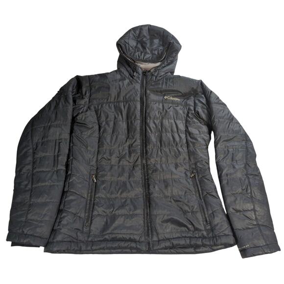 Columbia Mens L Omni Heat Omni Shield Jacket Black Hooded Insulated Interchange - Picture 1 of 15